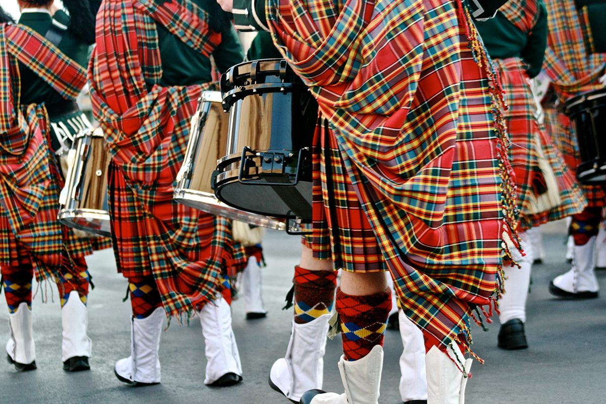 Marching Scottish pipers