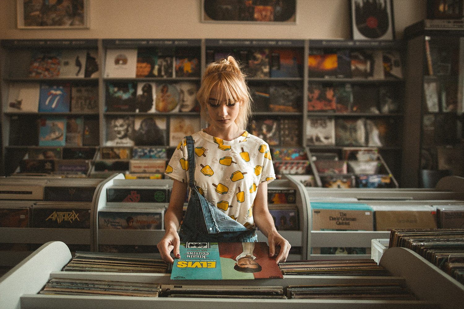 girl in record shop